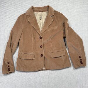 L.L. Bean Corduroy Blazer Tan Cotton Lined Three-Button Jacket Size 14 Reg